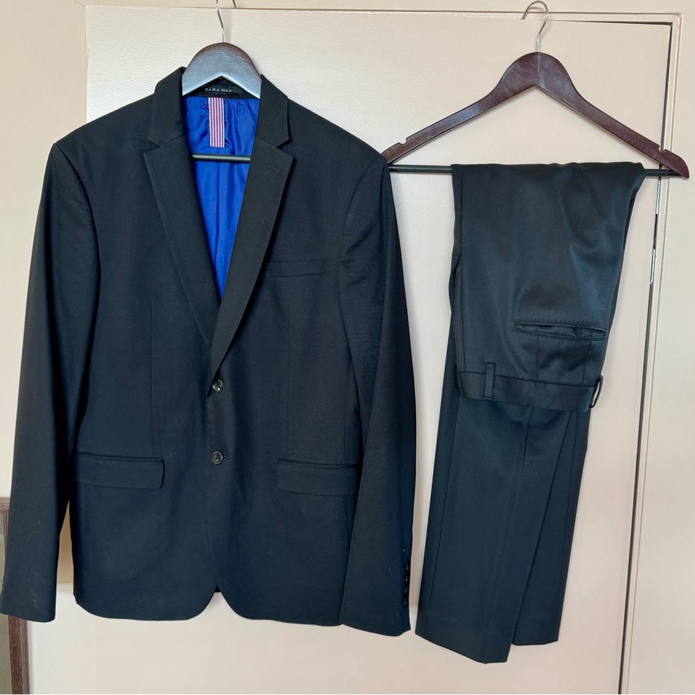 Zara Men’s Classic Blk Jacket w Blue Lining - Jacket 38 - PANTS WERE SOLD!